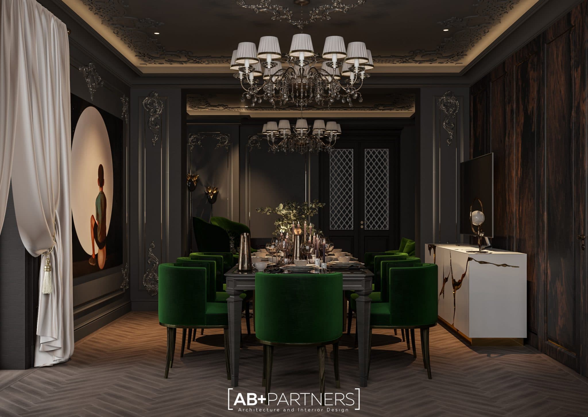 Design interior pentru sufrageria de la etajul 2, proiect de la ab+partners